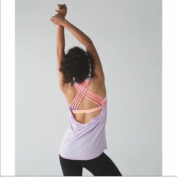 Lululemon Wild Tank Top lavender coral-Pink & White Floral Stripe - Size 6 - Picture 1 of 12